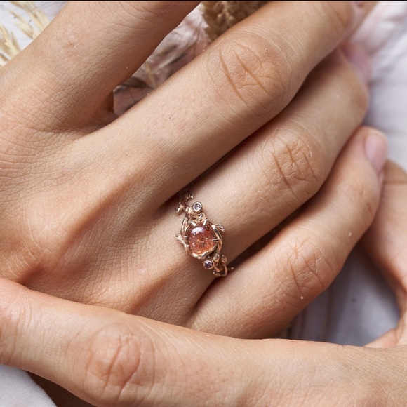 Stunning blacktree lab 14k rose gold sunstone and pink sapphire ring - Picture 4 of 7